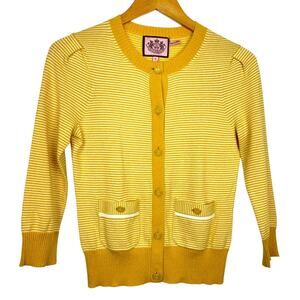 Juicy Couture Cardigan Sweater Mustard Yellow Stripes Collegiate Prep S